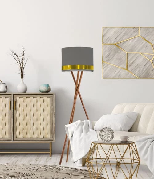 Abat-jours Lampadaires Abat-jour Lampadaire Jonc Gris Et Or T 45 X H 25 4 Abat-jours Lampadaires Abat-jour Lampadaire Jonc Gris Et Or T 45 X H 25 – Image 2