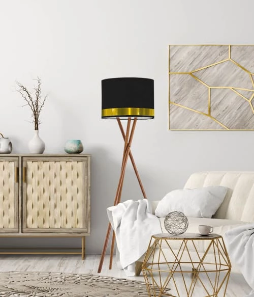 Abat-jours Lampadaires Abat-jour Lampadaire Jonc Noir Et Or T 45 X H 25 4 Abat-jours Lampadaires Abat-jour Lampadaire Jonc Noir Et Or T 45 X H 25 – Image 2