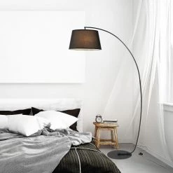 Homcom Lampadaires Lampadaire à Arc Salon Courbée H190 Cm Métal Lin Noir -Lampadaires || Lustres || Guirlandes et décorations lumineuses Soldes lampadaire a arc salon courbee h190 cm metal lin noir 2