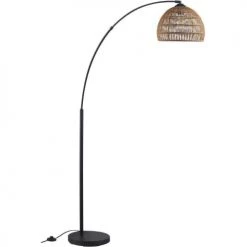 ATHM DESIGN Lampadaires Lampadaire Abat Jour Aspect Rotin Beige Et Pied Métal Noir