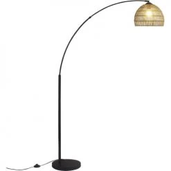 ATHM DESIGN Lampadaires Lampadaire Abat Jour Aspect Rotin Beige Et Pied Métal Noir -Lampadaires || Lustres || Guirlandes et décorations lumineuses Soldes lampadaire abat jour aspect rotin beige et pied metal noir 4