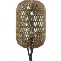ATHM DESIGN Lampadaires Lampadaire Abat Jour Rotin Beige Et Pieds Métal Noir -Lampadaires || Lustres || Guirlandes et décorations lumineuses Soldes lampadaire abat jour rotin beige et pieds metal noir 4