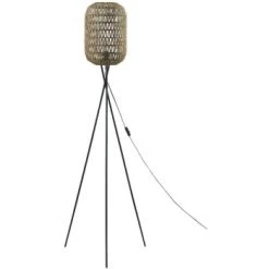 ATHM DESIGN Lampadaires Lampadaire Abat Jour Rotin Beige Et Pieds Métal -Lampadaires || Lustres || Guirlandes et décorations lumineuses Soldes lampadaire abat jour rotin beige et pieds metal noir 6