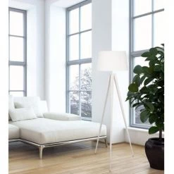 ATHM DESIGN Lampadaires Lampadaire Abat Jour Tissu Blanc Et Pied Métal -Lampadaires || Lustres || Guirlandes et décorations lumineuses Soldes lampadaire abat jour tissu blanc et pied metal 14