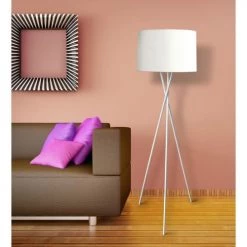 ATHM DESIGN Lampadaires Lampadaire Abat Jour Tissu Blanc Et Pied Métal -Lampadaires || Lustres || Guirlandes et décorations lumineuses Soldes lampadaire abat jour tissu blanc et pied metal 19