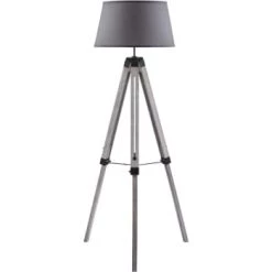 ATHM DESIGN Lampadaires Lampadaire Abat Jour Tissu Noir Et Pieds Bois -Lampadaires || Lustres || Guirlandes et décorations lumineuses Soldes lampadaire abat jour tissu gris et pieds bois 3