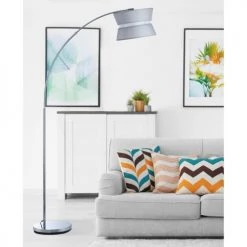 ATHM DESIGN Lampadaires Lampadaire Abat Jour Tissu Gris Pied Métal -Lampadaires || Lustres || Guirlandes et décorations lumineuses Soldes lampadaire abat jour tissu gris pied metal 1