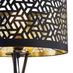 ATHM DESIGN Lampadaires Lampadaire Abat Jour Tissu Noir Et Doré Pieds Métal -Lampadaires || Lustres || Guirlandes et décorations lumineuses Soldes lampadaire abat jour tissu noir et dore pieds metal 2