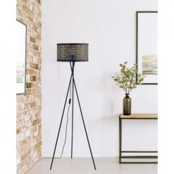 ATHM DESIGN Lampadaires Lampadaire Abat Jour Tissu Noir Et Doré Pieds Métal -Lampadaires || Lustres || Guirlandes et décorations lumineuses Soldes lampadaire abat jour tissu noir et dore pieds metal 3