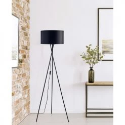 ATHM DESIGN Lampadaires Lampadaire Abat Jour Tissu Noir Et Pied Métal -Lampadaires || Lustres || Guirlandes et décorations lumineuses Soldes lampadaire abat jour tissu noir et pied metal 4