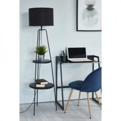 ATHM DESIGN Lampadaires Lampadaire Abat Jour Tissu Noir Et Pieds Métal Noir -Lampadaires || Lustres || Guirlandes et décorations lumineuses Soldes lampadaire abat jour tissu noir et pieds metal noir 2