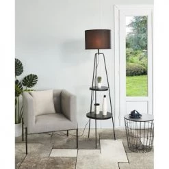 ATHM DESIGN Lampadaires Lampadaire Abat Jour Tissu Noir Et Pieds Métal Noir -Lampadaires || Lustres || Guirlandes et décorations lumineuses Soldes lampadaire abat jour tissu noir et pieds metal noir 5