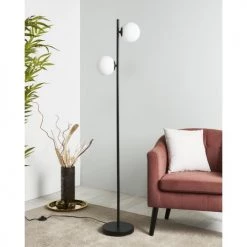 ATHM DESIGN Lampadaires Lampadaire Abat Jour Verre Pied Metal Brossé Noir -Lampadaires || Lustres || Guirlandes et décorations lumineuses Soldes lampadaire abat jour verre pied metal brosse noir 3