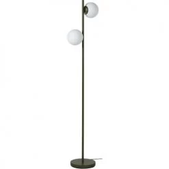 ATHM DESIGN Lampadaires Lampadaire Abat Jour Verre Pied Metal Brossé Vert Kaki