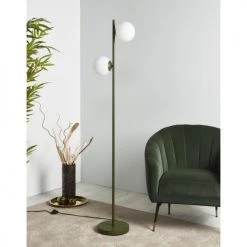 ATHM DESIGN Lampadaires Lampadaire Abat Jour Verre Pied Metal Brossé Vert Kaki -Lampadaires || Lustres || Guirlandes et décorations lumineuses Soldes lampadaire abat jour verre pied metal brosse vert kaki 3