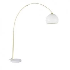 Maisons Du Monde Lampadaires Lampadaire Arqué En Métal Doré, Marbre Blanc Et Abat-jour Teinté Crème H195