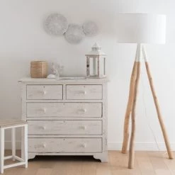 Maisons Du Monde Lampadaires Lampadaire Branche D'eucalyptus Et Abat-jour Blanc H152 -Lampadaires || Lustres || Guirlandes et décorations lumineuses Soldes lampadaire branche d eucalyptus et abat jour blanc h152 1000 7 29 177436 5