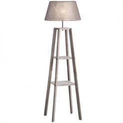 Homcom Lampadaires Lampadaire Design Contemporain 2 étagères H148 Cm Pin Lin Gris