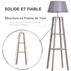 Homcom Lampadaires Lampadaire Design Contemporain 2 étagères H148 Cm Pin Lin Gris -Lampadaires || Lustres || Guirlandes et décorations lumineuses Soldes lampadaire design contemporain 2 etageres h148 cm pin lin gris 5