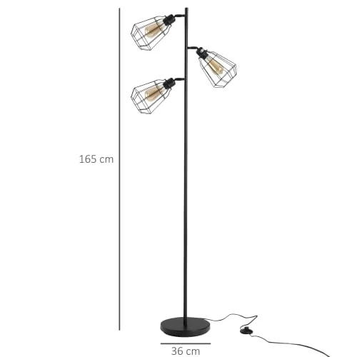 Homcom Lampadaires Lampadaire Design Industriel 3 Ampoules H165 Cm Noir 5 Homcom Lampadaires Lampadaire Design Industriel 3 Ampoules H165 Cm Noir – Image 3