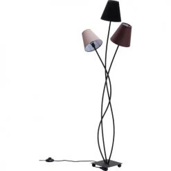 Kare Design Lampadaires Lampadaire En Acier Noir 3 Abat-jours En Coton Marron H130
