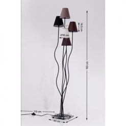 Kare Design Lampadaires Lampadaire En Acier Noir 5 Abat-jours En Coton Marron H163 -Lampadaires || Lustres || Guirlandes et décorations lumineuses Soldes lampadaire en acier noir 5 abat jours en coton marron h163 4