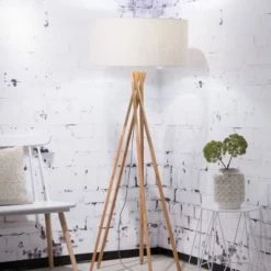 Good & Mojo Lampadaires Lampadaire En Bambou Et Lin Gris H160cm -Lampadaires || Lustres || Guirlandes et décorations lumineuses Soldes lampadaire en bambou et lin gris h160cm 13