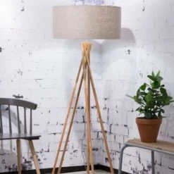 Good & Mojo Lampadaires Lampadaire En Bambou Et Lin Gris H160cm -Lampadaires || Lustres || Guirlandes et décorations lumineuses Soldes lampadaire en bambou et lin gris h160cm 7