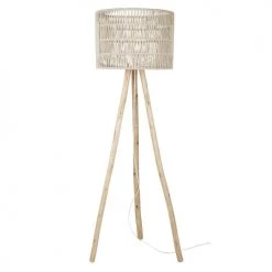 Maisons Du Monde Lampadaires Lampadaire En Bois D'eucalyptus Et Abat-jour En Fil De Coton Tressé Main écru H162