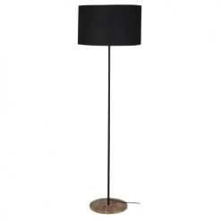 Maisons Du Monde Lampadaires Lampadaire En Bois De Manguier Gravé Main, Métal Et Abat-jour En Coton Noirs H159