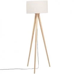 Maisons Du Monde Lampadaires Lampadaire En Bois De Pin Beige Et Abat-jour En Lin Recyclé H149
