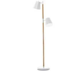 Leitmotiv Lampadaires Lampadaire En Bois Et Métal Hauteur 150 Cm Marron Et Blanc -Lampadaires || Lustres || Guirlandes et décorations lumineuses Soldes lampadaire en bois et metal h150 cm marron et blanc 3