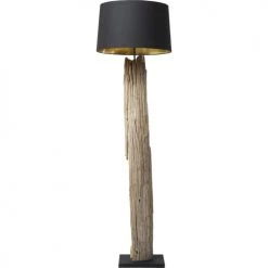 Kare Design Lampadaires Lampadaire En Bois Flotté Et Abat-jour En Coton Noir H171