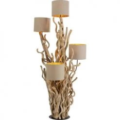 Kare Design Lampadaires Lampadaire En Bois Flotté Massif Et Abat-jour En Lin H154 -Lampadaires || Lustres || Guirlandes et décorations lumineuses Soldes lampadaire en bois flotte massif et abat jour en lin h154 3