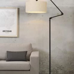 It's About Romi Lampadaires Lampadaire En Fer Abat-jour En Lin Lin Clair, H. 190cm -Lampadaires || Lustres || Guirlandes et décorations lumineuses Soldes lampadaire en fer abat jour en lin lin clair h 190cm 1