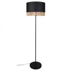Maisons Du Monde Lampadaires Lampadaire En Métal Abat-jour En Coton Noir Et Franges En Bambou Beige H157