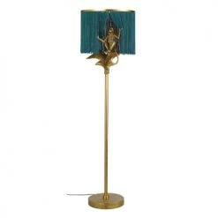Maisons Du Monde Lampadaires Lampadaire En Métal Doré, Abat-jour à Franges Bleu Canard Et Singe En Résine Doré H144