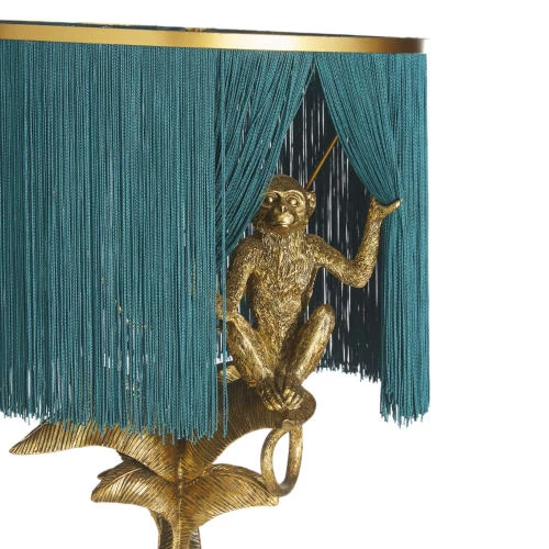 Maisons Du Monde Lampadaires Lampadaire En Métal Doré, Abat-jour à Franges Bleu Canard Et Singe En Résine Doré H144 4 Maisons Du Monde Lampadaires Lampadaire En Métal Doré, Abat-jour à Franges Bleu Canard Et Singe En Résine Doré H144 – Image 2