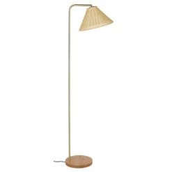 Maisons Du Monde Lampadaires Lampadaire En Métal Doré, Chêne Et Abat-jour En Rotin Tressé H160