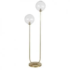 Maisons Du Monde Lampadaires Lampadaire En Métal Doré Et 2 Globes En Verre Ambré H161