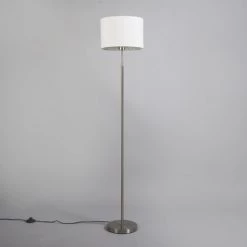 QAZQA Lampadaires Lampadaire En Tissu Blanc -Lampadaires || Lustres || Guirlandes et décorations lumineuses Soldes lampadaire en tissu blanc 2