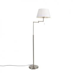 QAZQA Lampadaires Lampadaire En Tissu Blanc