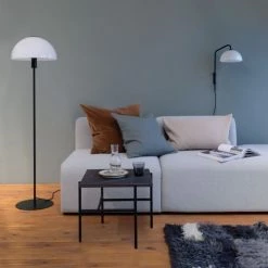 Dyberg Larsen Lampadaires Lampadaire En Verre Opale Et Métal Noir, H 135,5 Cm D 36 Cm -Lampadaires || Lustres || Guirlandes et décorations lumineuses Soldes lampadaire en verre opale et metal noir h 135 5 cm d 36 cm 2