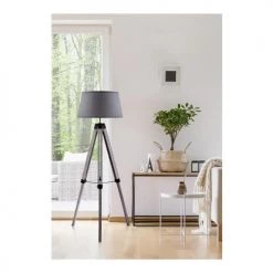 Lampea Lampadaires Lampadaire Industriel En Bois Gris 144 Cm -Lampadaires || Lustres || Guirlandes et décorations lumineuses Soldes lampadaire industriel en bois gris 144 cm 1