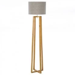 Wadiga Lampadaires Lampadaire Pied En Bois Et Abat-jour Gris