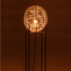 Meubles & Design Lampadaires Lampadaire Rond En Rotin Et Pied Métal Noir -Lampadaires || Lustres || Guirlandes et décorations lumineuses Soldes lampadaire rond en rotin et pied metal noir 2