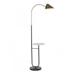 Wadiga Lampadaires Lampadaire Table En Métal Noir Et Doré Et Marbre 60x60x160cm