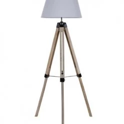 Wadiga Lampadaires Lampadaire Trépied Bois Abat-jour Gris Clair H144cm