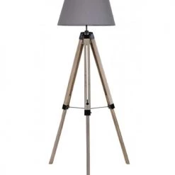 Wadiga Lampadaires Lampadaire Trépied Bois Abat-jour Gris Foncé H144cm
