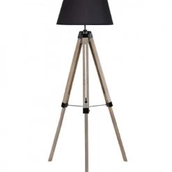 Wadiga Lampadaires Lampadaire Trépied Bois Abat-jour Noir H144cm